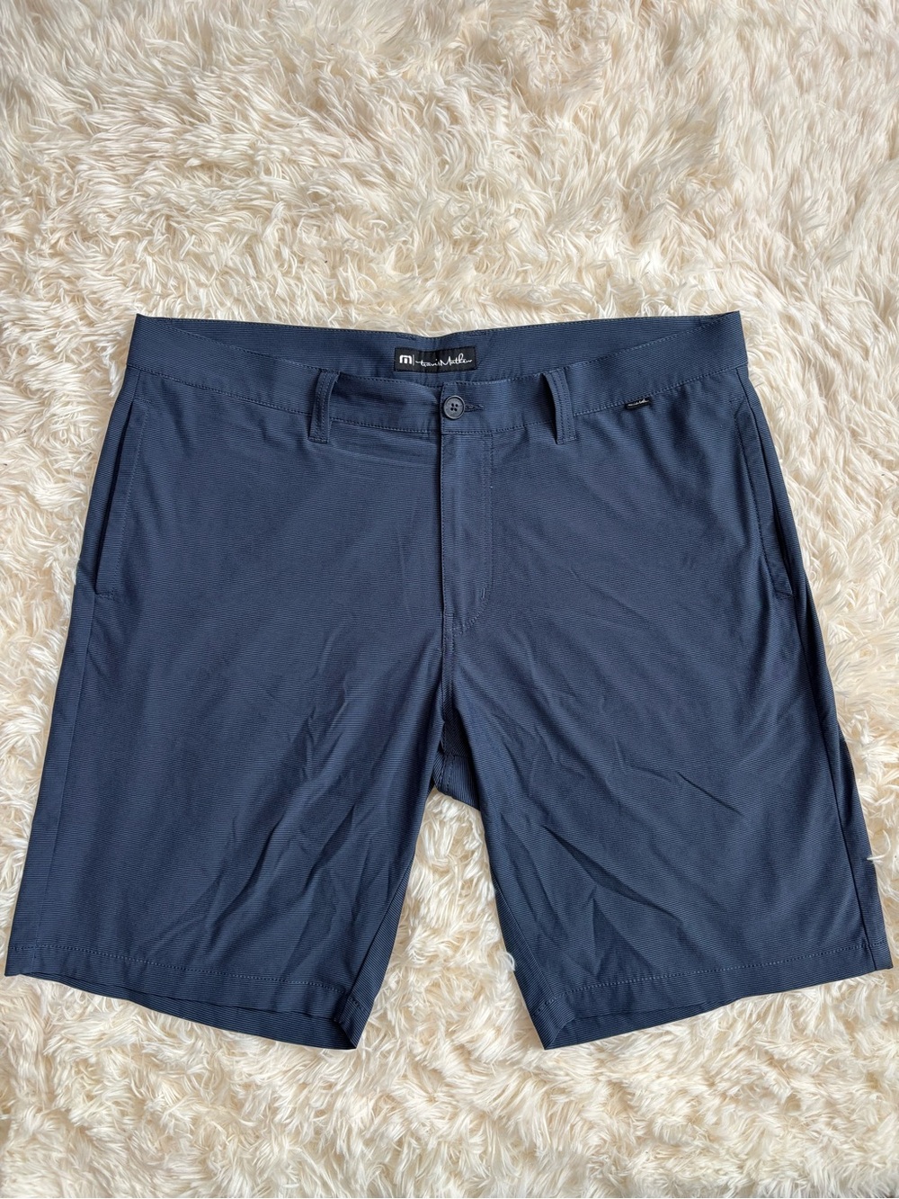 TravisMathew Golf Shorts Men’s 38 Navy Micro-Stripe Flat Front